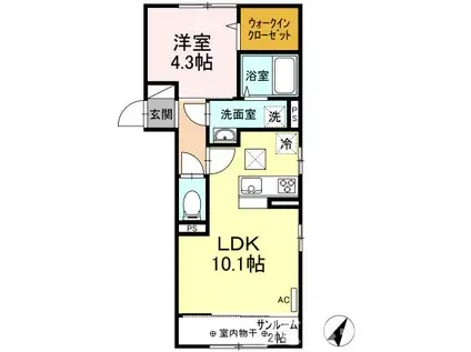 マウントナンバ スプリング(1LDK/1階)の間取り写真