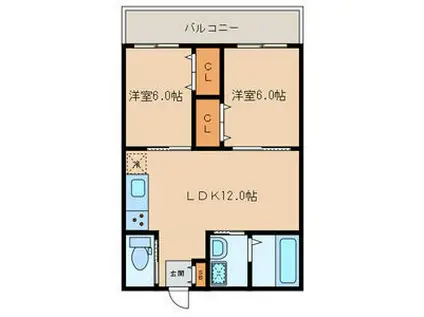 北浜ビル(2LDK/4階)の間取り写真