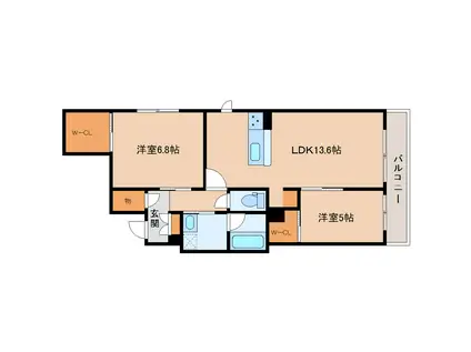 シャーメゾングランデ北郡山(2LDK/2階)の間取り写真