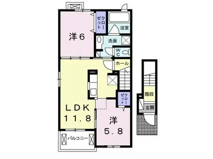 アベイユ山手(2LDK/2階)の間取り写真