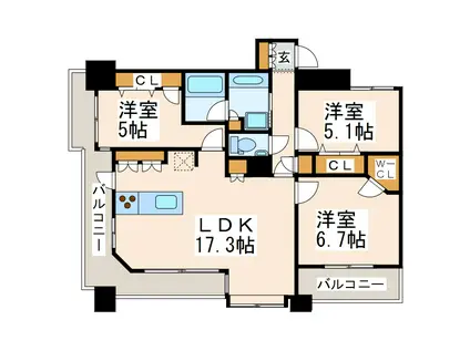 Dグランセ白川公園(3LDK/5階)の間取り写真