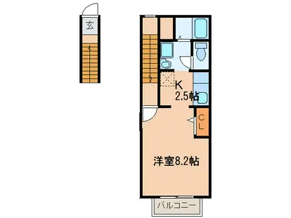 サンフィールド(1K/2階)の間取り写真