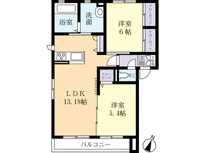 アルフォート・ヴィラ(2LDK/2階)の間取り写真