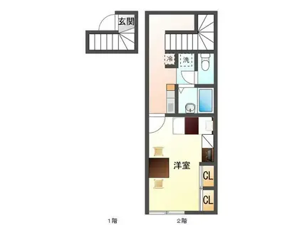 ニューグレイス塩浜(1K/2階)の間取り写真