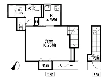 GU寓桜(1K/2階)の間取り写真