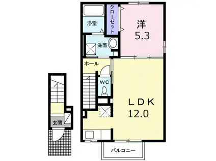 シャルマン 宇和島(1LDK/2階)の間取り写真