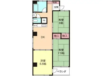 ヴィラ宇津木(3DK/4階)の間取り写真