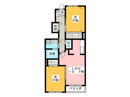 アンジュオーブ(2LDK/1階)の間取り写真