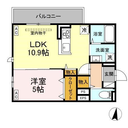 トリシア東和田 W棟(1LDK/2階)の間取り写真
