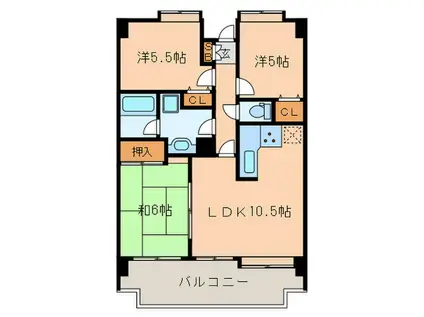 ベルヴィ香椎五番館(3LDK/8階)の間取り写真