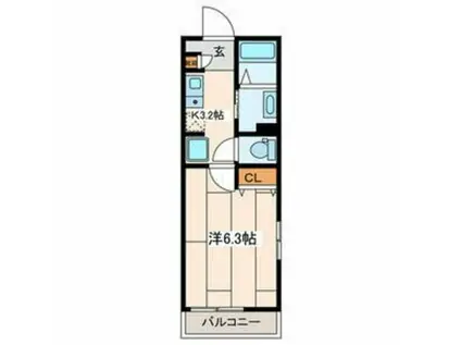  アムールあざみ野(1K/2階)の間取り写真