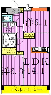 グランツ柏の葉(2LDK/4階)の間取り写真