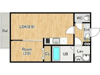 ジーメゾン千葉村田町エベッラ(1LDK/3階)の間取り写真