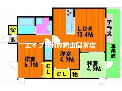 グランド オーシャン A(3LDK/1階)の間取り写真