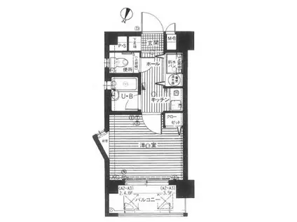 パラージュ西新(1K/5階)の間取り写真
