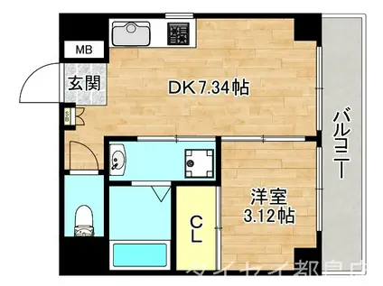 エクセレント大阪城公園(1DK/5階)の間取り写真