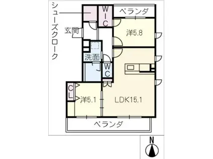 FARFALLA TOKUSHIGE(2LDK/2階)の間取り写真