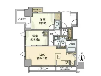 オーベルアーバンハイツ神楽坂(2LDK/7階)の間取り写真