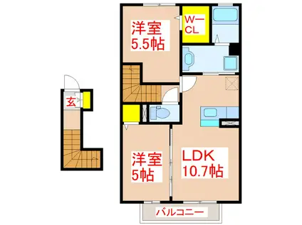 クリエイティブ B棟(2LDK/2階)の間取り写真