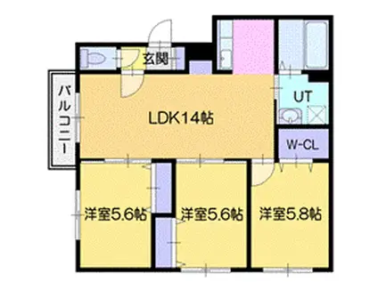 システムコート新札幌Ⅱ(3LDK/2階)の間取り写真