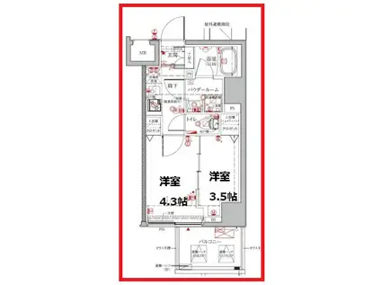 クレイシアアイズ浅草(2K/10階)の間取り写真