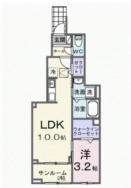 ヒカルサ西大宮(1LDK/1階)の間取り写真