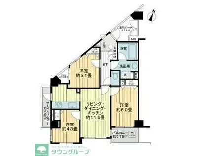 ライオンズプラザ目黒(3LDK/13階)の間取り写真