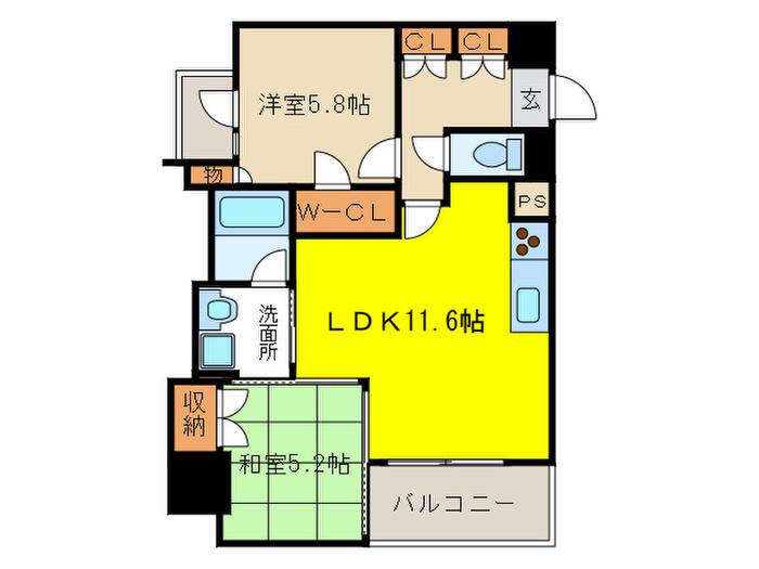 レジディア西新(2LDK/9階)の間取り写真
