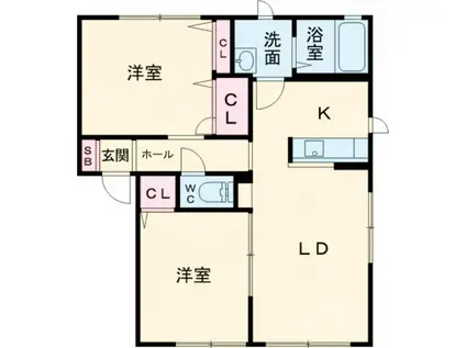 ガーデンコート  V棟(2LDK/1階)の間取り写真