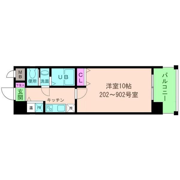 エス・キュート平野町(1K/9階)の間取り写真