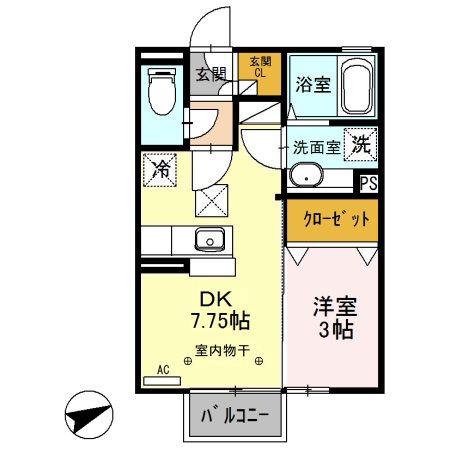 グランデ・フォレスタB(1DK/1階)の間取り写真