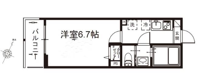 メルディア与野本町IIB(1K/1階)の間取り写真