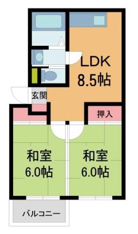 シティハイツ川西(2LDK/1階)の間取り写真