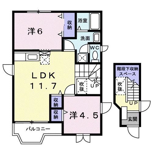 クレストール夏澤B棟(2LDK/2階)の間取り写真