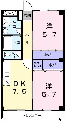 ディアコートK(2DK/4階)の間取り写真