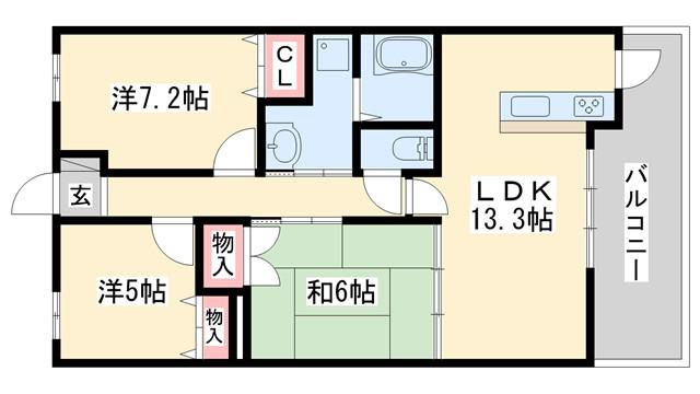 ディアエスタ・ミオ加古川南(3LDK/4階)の間取り写真