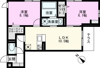 フォンテーヌB(2LDK/1階)の間取り写真