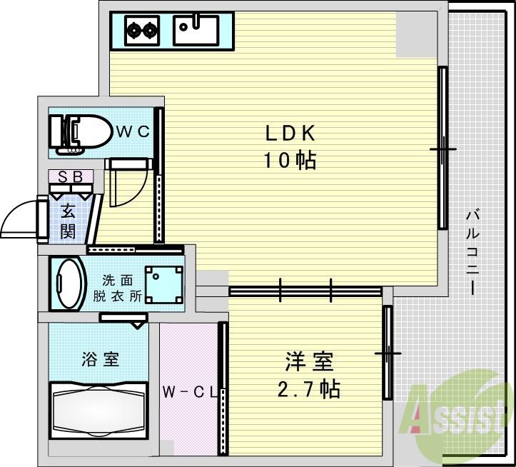 アドバンス江坂ラシュレ(1LDK/4階)の間取り写真