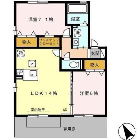 カオン C(2LDK/1階)の間取り写真