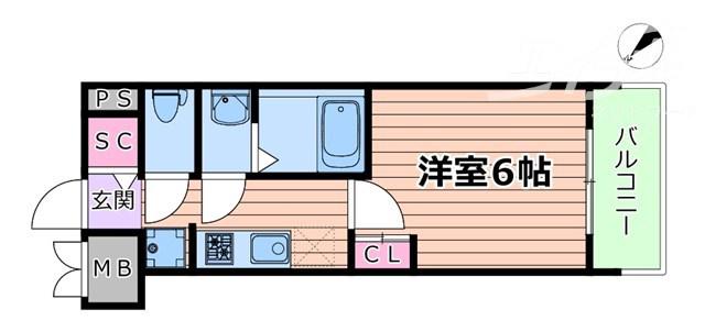 プランドール新北野(1K/3階)の間取り写真