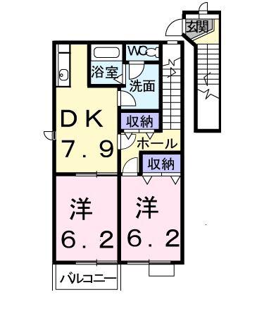 レジデンス24 D棟(2DK/2階)の間取り写真