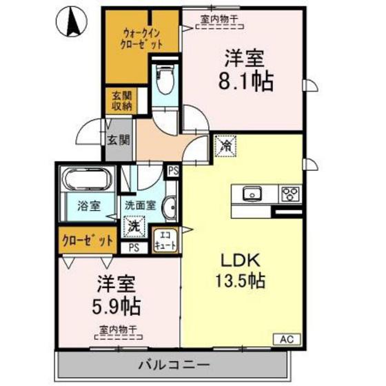 アンソレイユ C棟(2LDK/2階)の間取り写真
