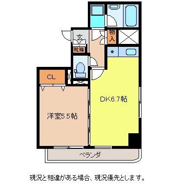 ダイアパレス長野大通(1DK/2階)の間取り写真