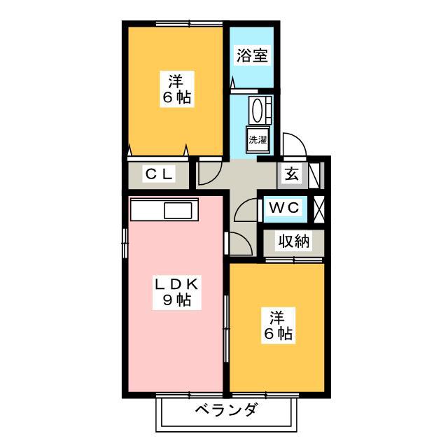 アヴェニール幸B(2LDK/1階)の間取り写真