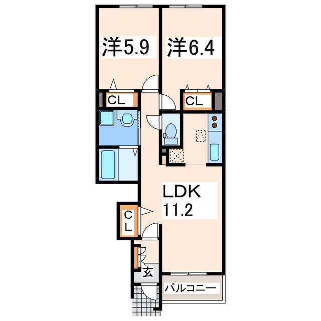 プラシード江津B(2LDK/1階)の間取り写真