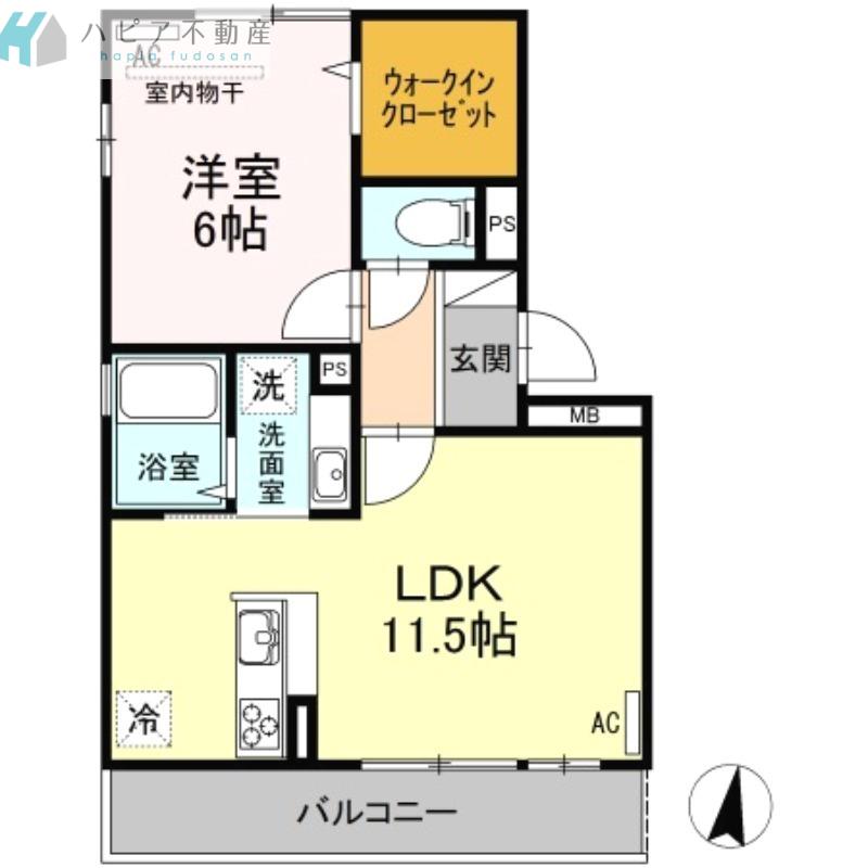 D-ROOM桜町 C棟(1LDK/1階)の間取り写真