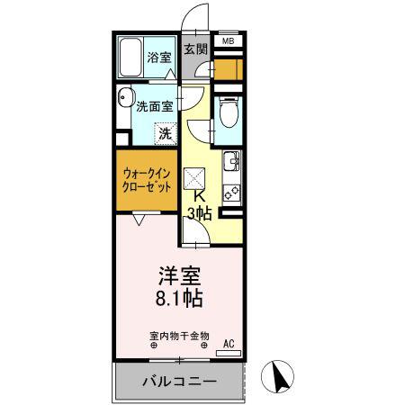 クローバ(1K/1階)の間取り写真