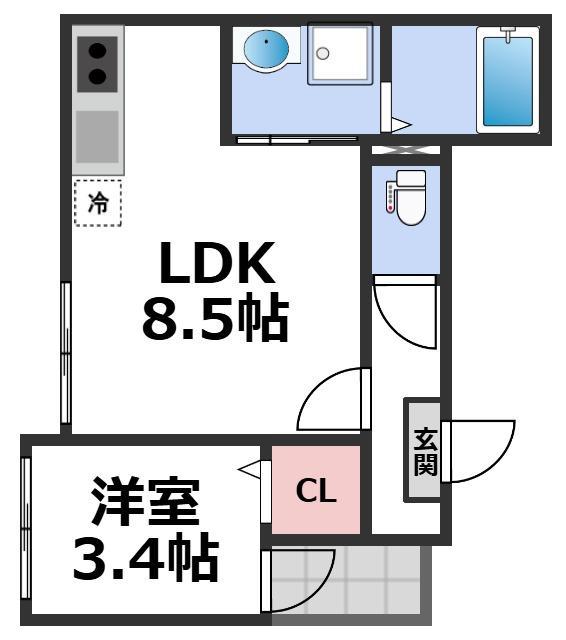 ハーモニーテラス今林(1LDK/1階)の間取り写真