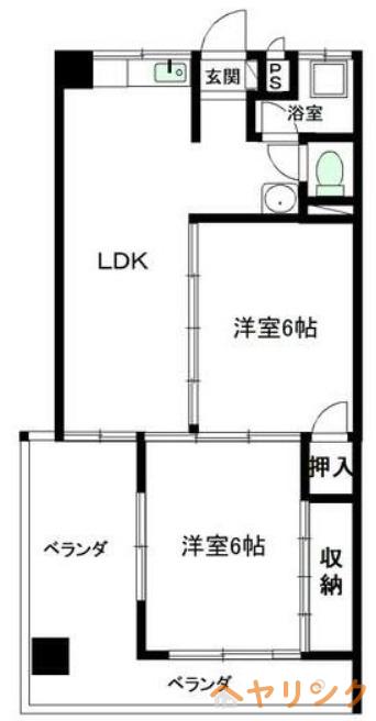 コーポ野南(2LDK/3階)の間取り写真