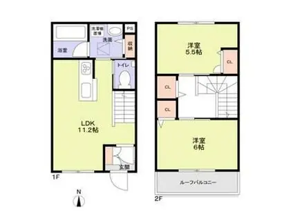 ヴィラ デ グラース A棟(2LDK/1階)の間取り写真